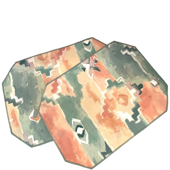 Table Placemats Southwestern Pastels Teal Peach Fabric Reversible Set Of 2 - Picture 1 of 8